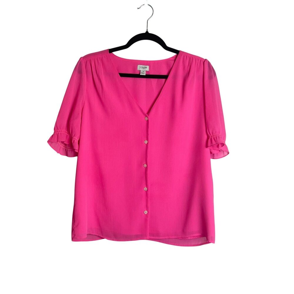 J.Crew Blouse Womens Small Pink V Neck Flutter Sleeve Button Down Basic Top